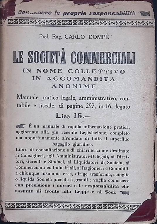 Le Società Commerciali. Manuale pratico legale amministrativo, contabile e fiscale - Carlo Dompé - copertina