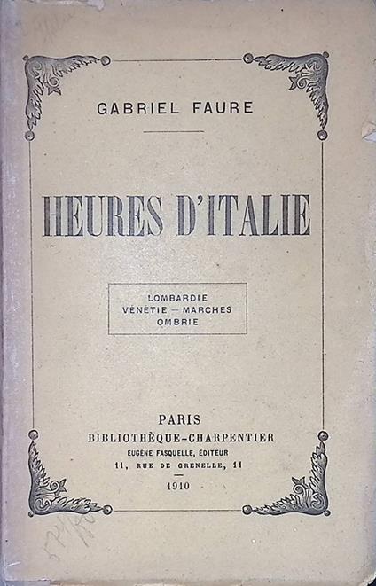 Heures d'Italie - Gabriel Faure - copertina