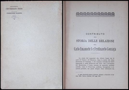 Bollettino Storico-Bibliografico Subalpino. Contributo alla storia delle relazioni tra Carlo Emanuele I e Ferdinando Gonzaga - Ferdinando Gabotto - copertina