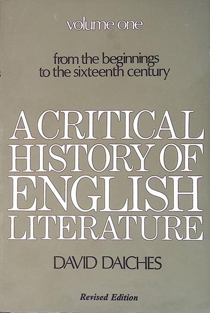 A critical history of english literature. Vol.1 - David Daiches - copertina