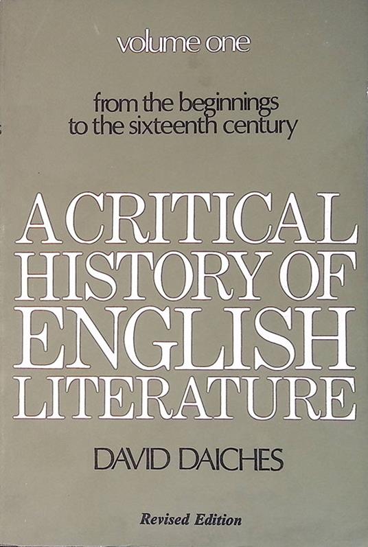A critical history of english literature. Vol.1 - David Daiches - copertina