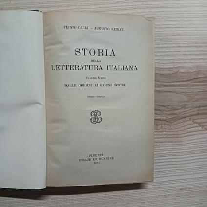 Storia della letteratura italiana. Volume unico: dalle origini ai giorni nostri - Plinio Carli - copertina