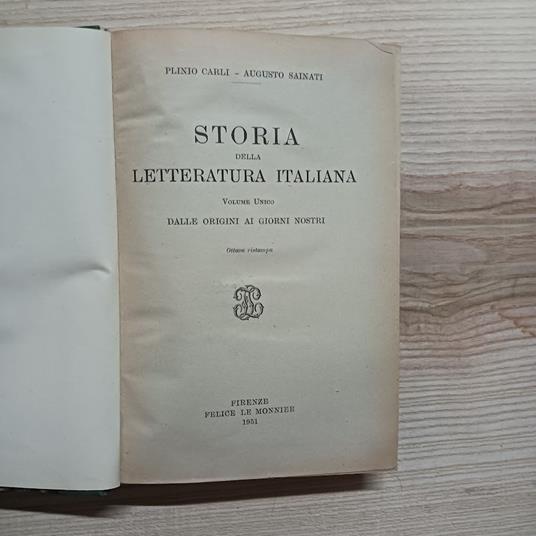 Storia della letteratura italiana. Volume unico: dalle origini ai giorni nostri - Plinio Carli - copertina