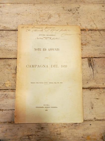 Note ed appunti sulla campagna del 1859 - Ettore Grasselli - copertina