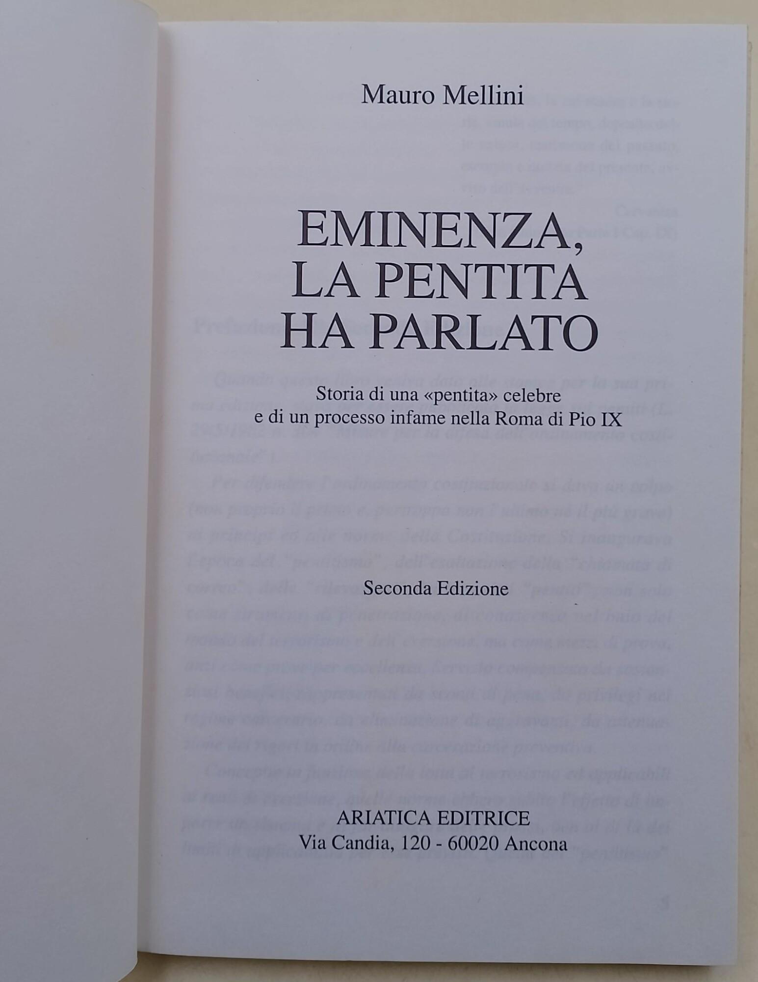 Eminenza la pentita ha parlato-storia di una pentita celebre e di un processo infame nella Roma di Pio IX