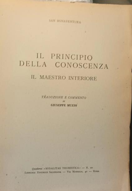 Il principio della conoscenza - il maestro interiore - Bonaventura (san) - copertina