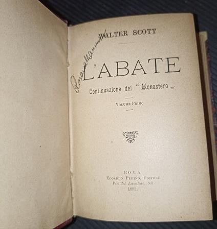 L' abate- continuazione del "Monastero" vol. I II e III(unico tomo) - Walter Scott - copertina