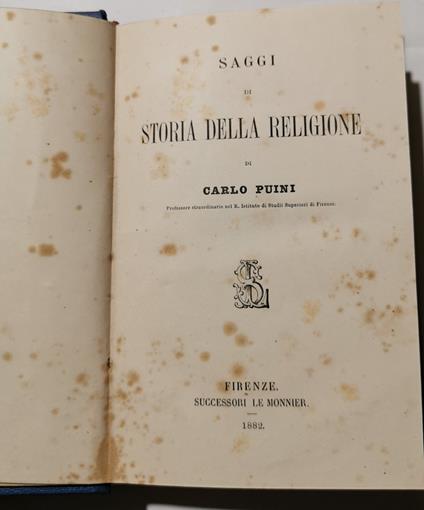 Saggi di storia della Religione - Carlo Puini - copertina