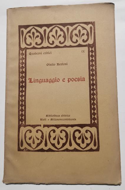 Linguaggio e poesia - Giulio Bertoni - copertina