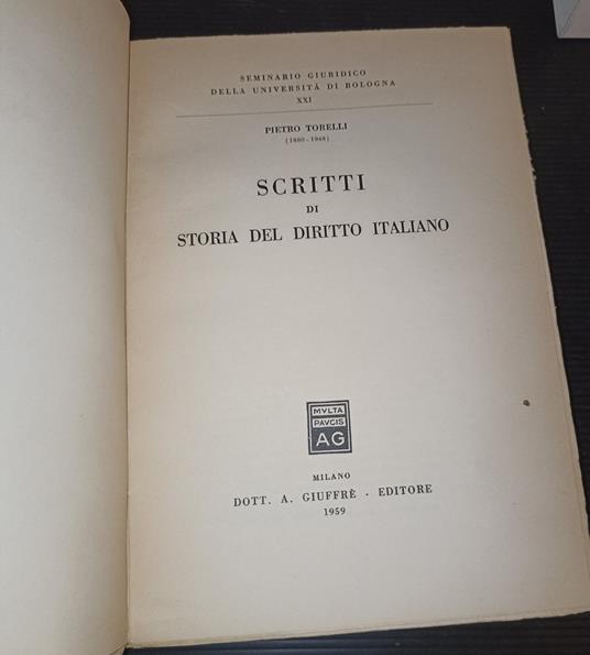 Scritti di storia del diritto italiano - Pietro Torelli - copertina