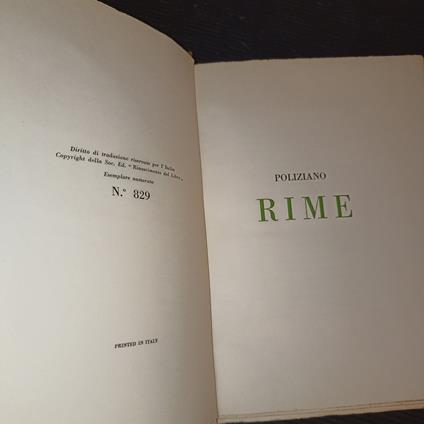 Rime - Angelo Poliziano - copertina