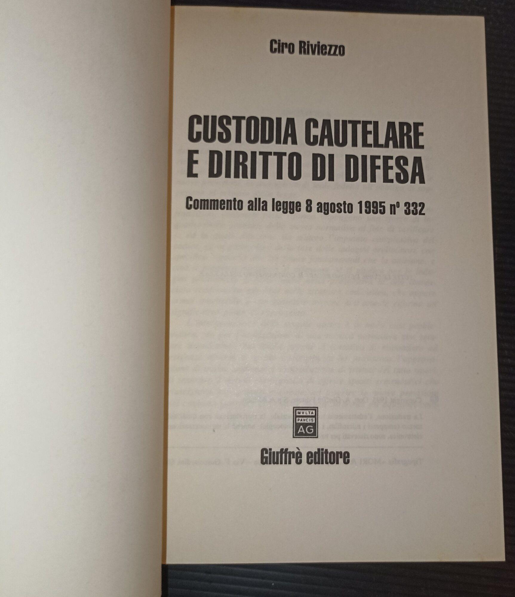 Custodia cautelare e diritto di difesa Commento alla legge 8 agosto 1995 n. 332
