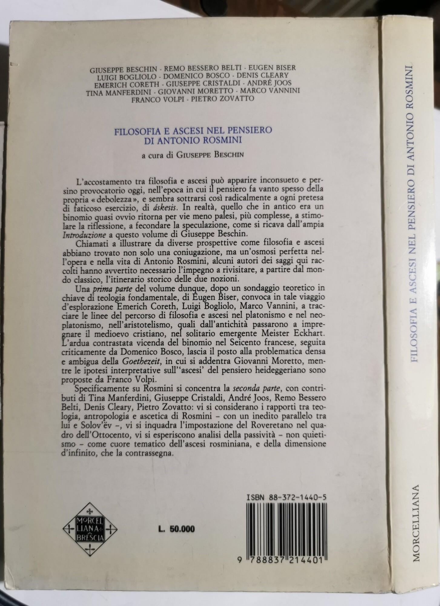 Filosofia e ascesi nel pensiero di Antonio Rosmini