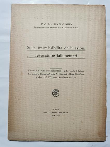 Sulla trasmissibilità delle azioni revocatorie fallimentari - Saverio Nisio - copertina