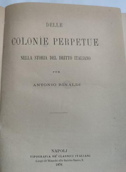 Storia della colonie perpetue nella storia del diritto italiano - Antonio Rinaldi - copertina