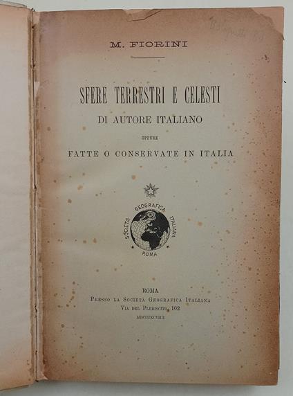 Sfere terrrestri e celesti di autore italiano oppure fatte o conservate in Italia - Matteo Fiorini - copertina