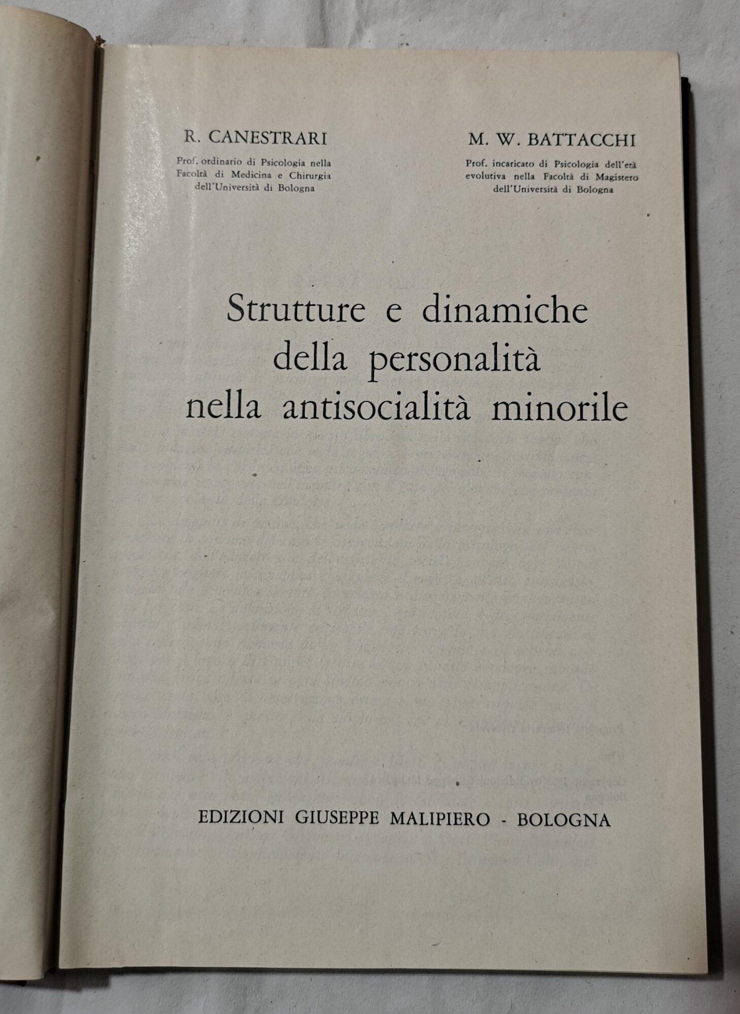Strutture e dinamiche della personalita' nella antisocialita'minorile