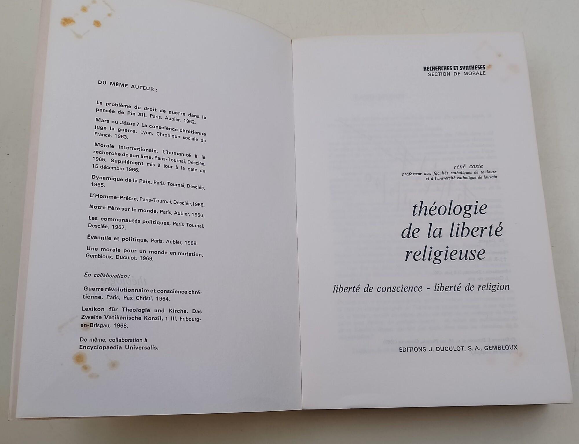 Theologie de la liberte religeuse,-liberte' de conscience, liberte' de religion