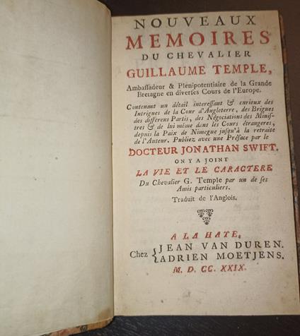 Nouveaux memoires du chevallier Guillaume Temple - Jonathan Swift - copertina