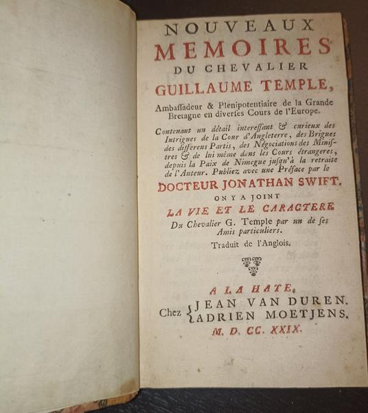 Nouveaux memoires du chevallier Guillaume Temple - Jonathan Swift - copertina