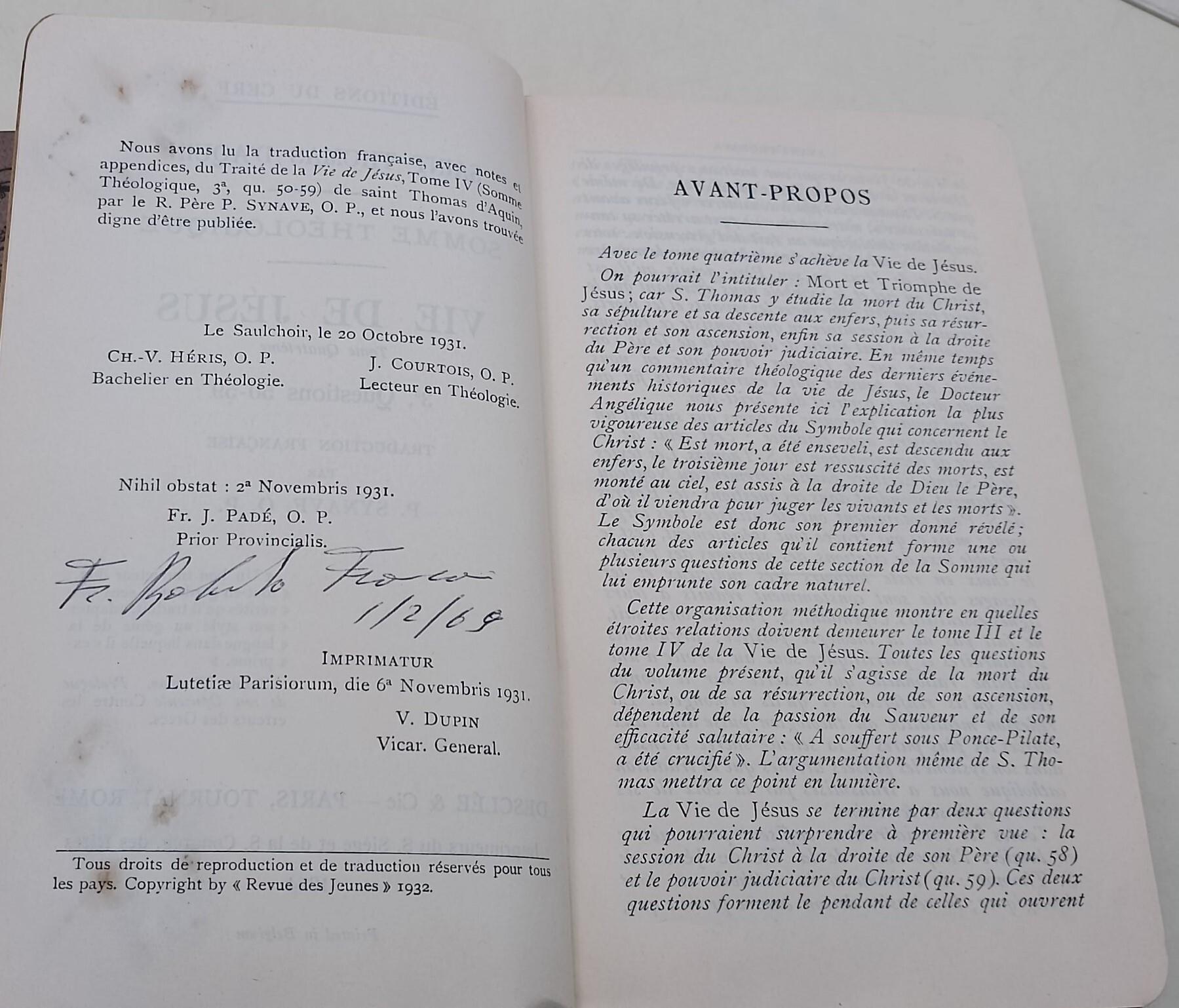 Somme Theologique- Vie de Jesus- 4 tome