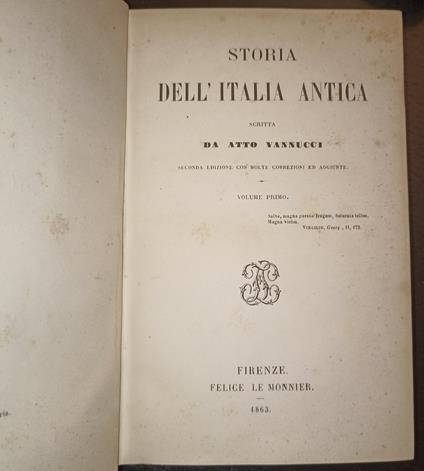 Storia dell'Italia antica- 4 voll - Atto Vannucci - copertina