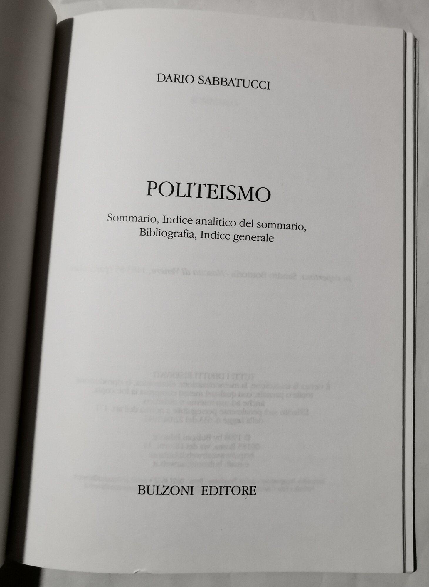 Politeismo - Sommario, indice analitico del sommario, bibliografia, indice generale