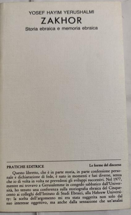 Zakhor - Storia ebraica e memoria ebraica - copertina