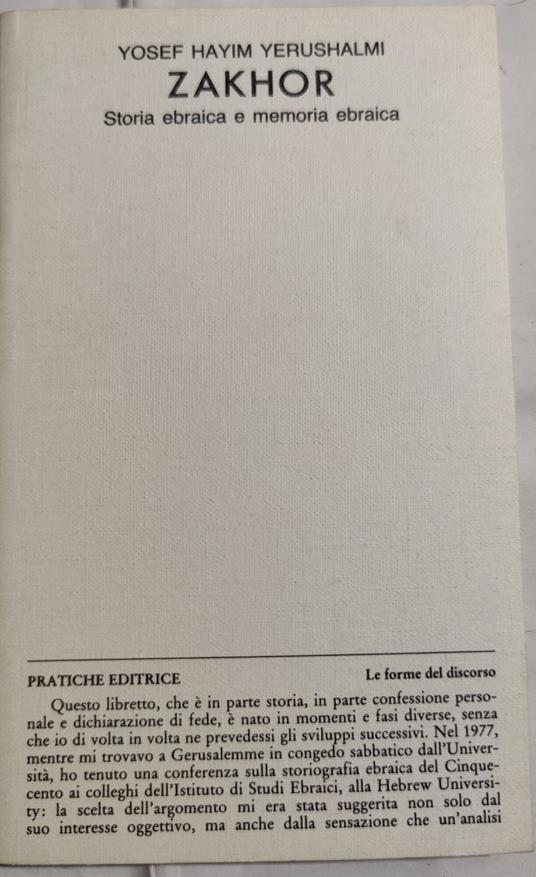 Zakhor - Storia ebraica e memoria ebraica - copertina
