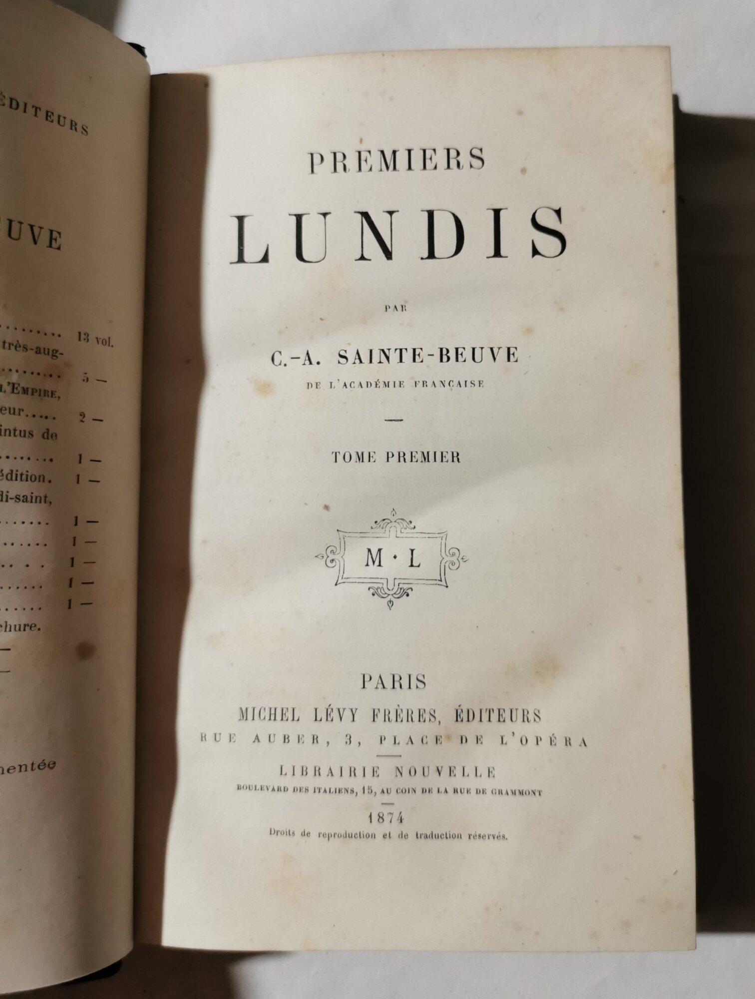 Tableau historique et critique de la poesie francaise et du theatre francais au XVì siecle - Volupte - Premiers lundis 1 - 3 Voll