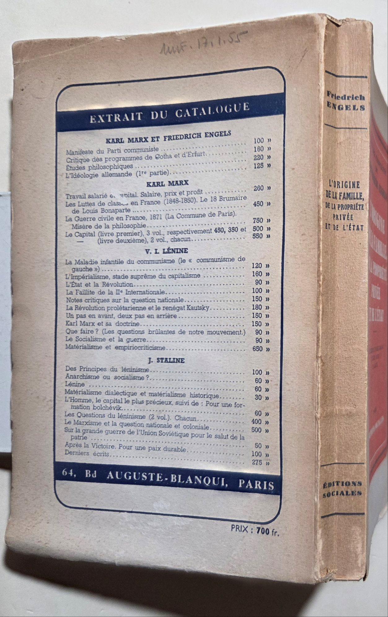 L' origine de la famille, de la proprietè privee et de l'etat