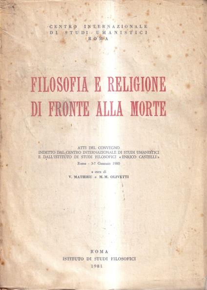 Filosofia e religione di fronte alla morte - copertina