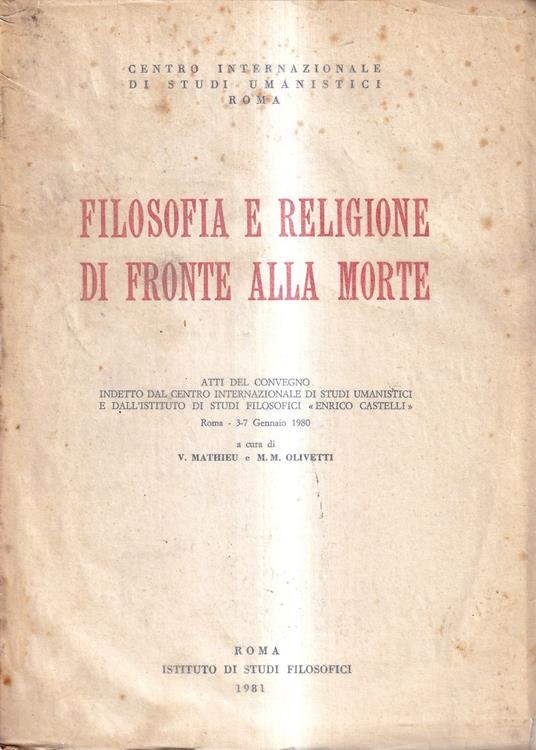 Filosofia e religione di fronte alla morte - copertina