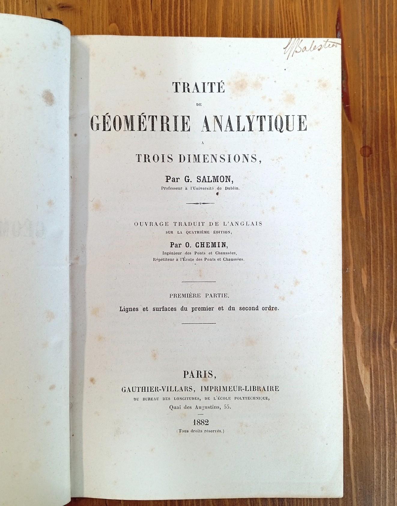 Traité de géométrie analytique à trois dimensions. Vol. I, II et III (tomo unico)