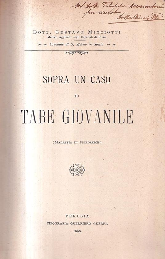 Sopra un caso di tabe giovanile (malattia di Friedreich) - copertina