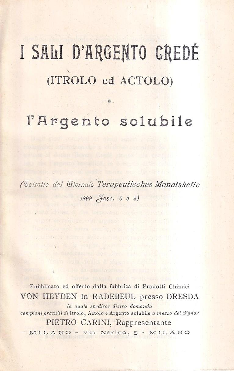 I sali d'argento Credé (itrolo ed actolo) e l'argento solubile