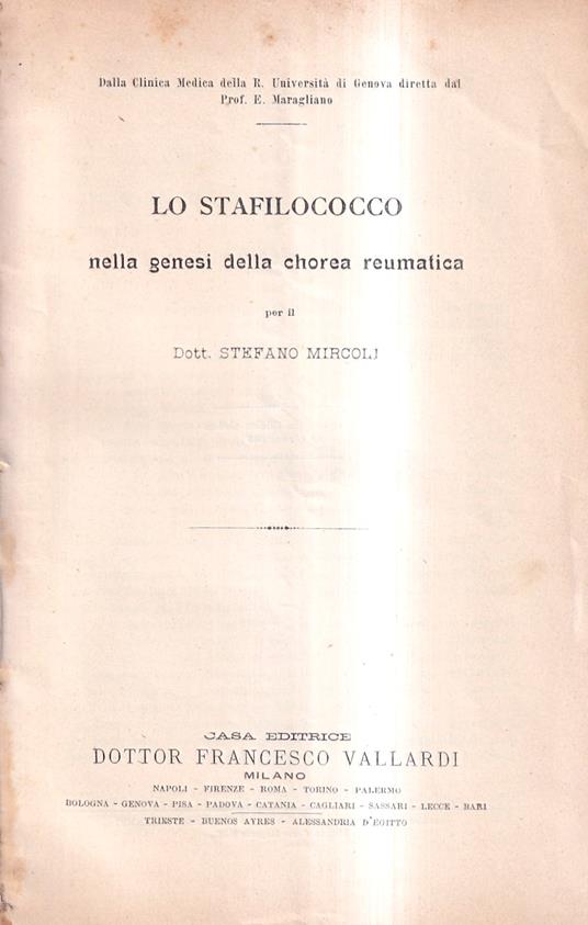 Lo stafilococco nella genesi della chorea reumatica - copertina