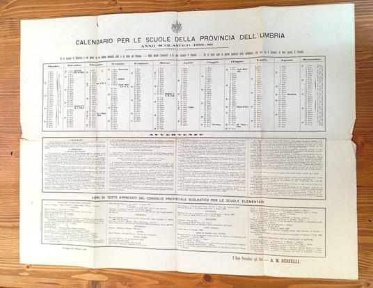 Calendario per le scuole della Provincia dell'Umbria - anno scolastico 1888-89 - copertina