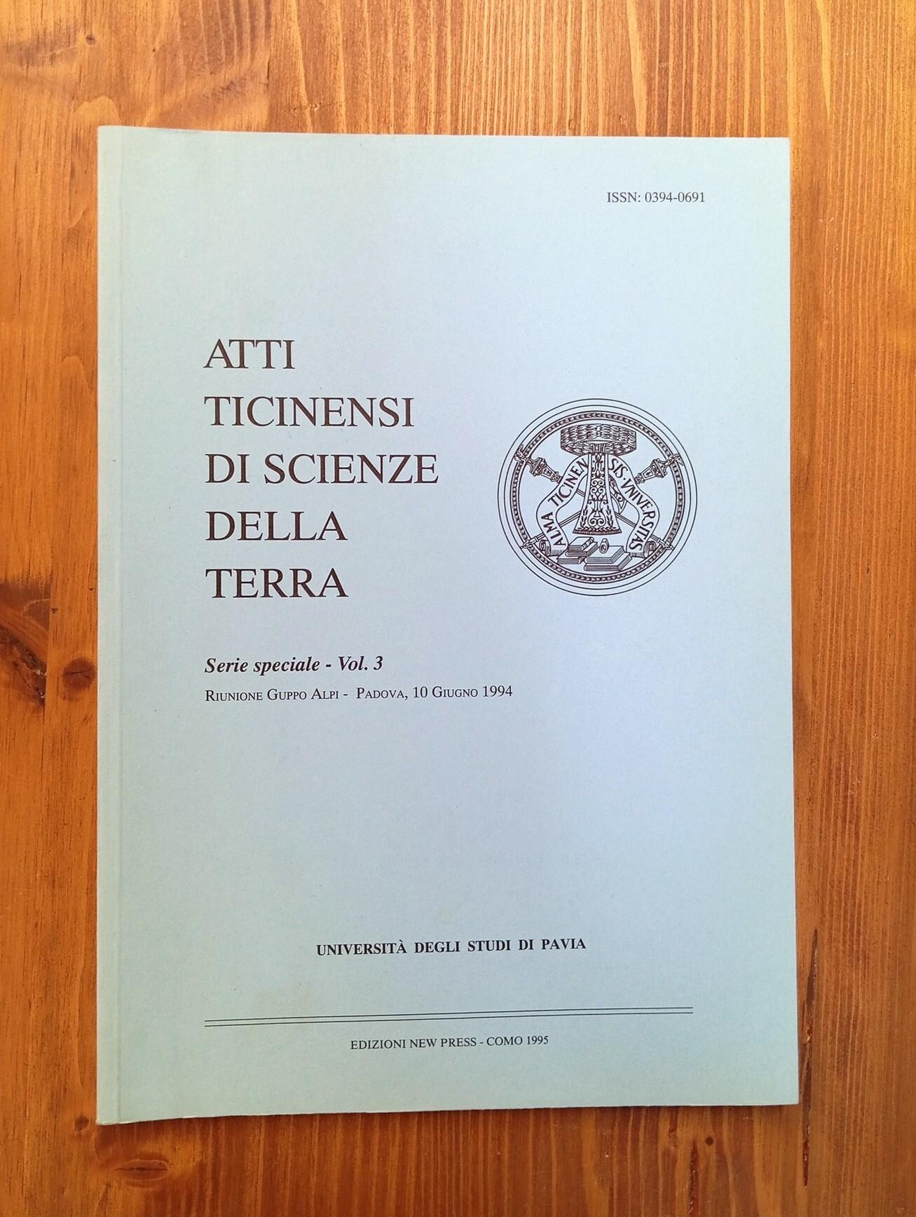 Atti ticinensi di scienze della terra. Serie speciale - Vol. 3