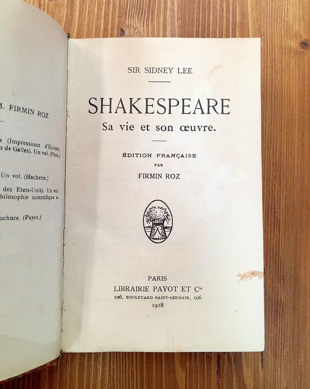 Shakespeare : sa vie et son oeuvre