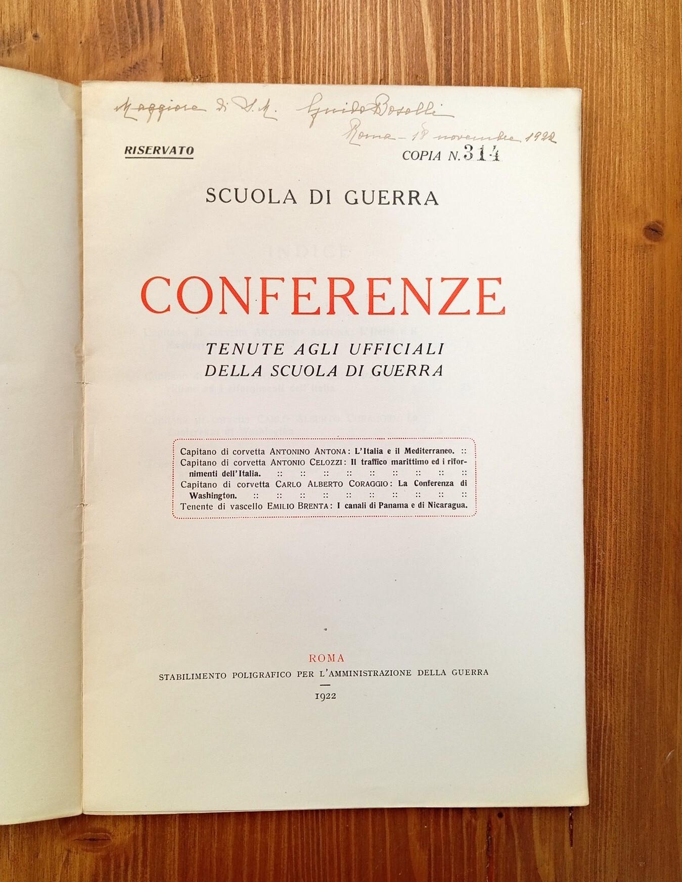 Conferenze tenute agli Ufficiali della Scuola di Guerra