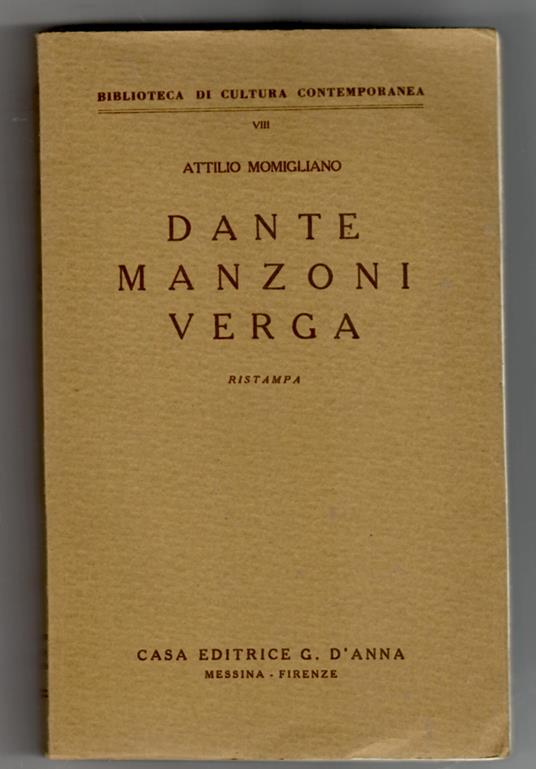 Dante Manzoni Verga - Attilio Momigliano - copertina