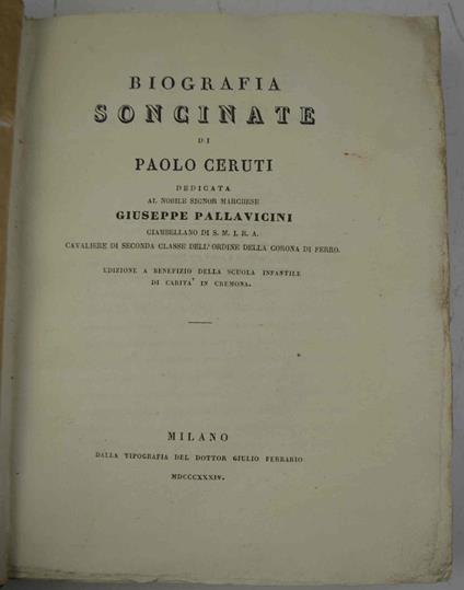 Biografia soncinate... Edizione a benefizio della Scuola Infantile di Carità in Cremona - copertina