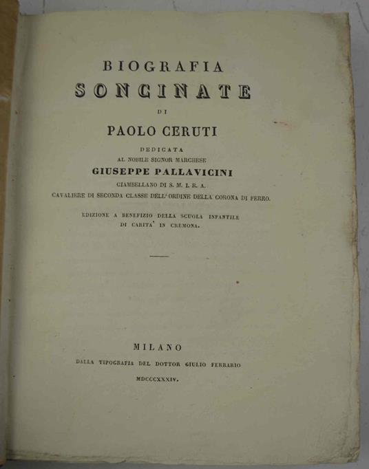 Biografia soncinate... Edizione a benefizio della Scuola Infantile di Carità in Cremona - copertina