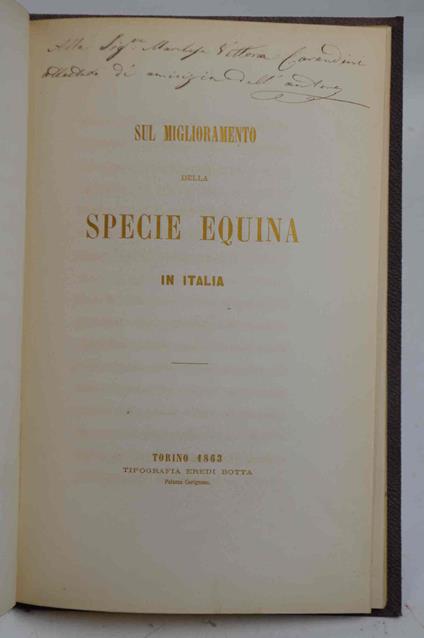 Sul miglioramento della specie equina in Italia - Nobili Carlo. - copertina