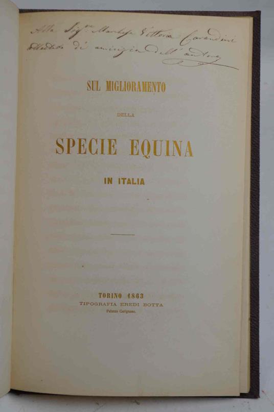 Sul miglioramento della specie equina in Italia - Nobili Carlo. - copertina