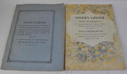 Osservazioni degli interessati nel circondario delle Valli di Ronco, Tomba, Emanuella, Albero, Persacco, ed altre nel Veronese. Sulla liquidazione del loro debito verso i Sovventori all'ex-Veneto MAgistrato de' Provveditori all'Adige, e Deputato alle - copertina
