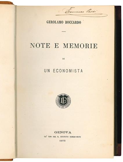 Note e memorie di un economista - Girolamo Boccardo - copertina