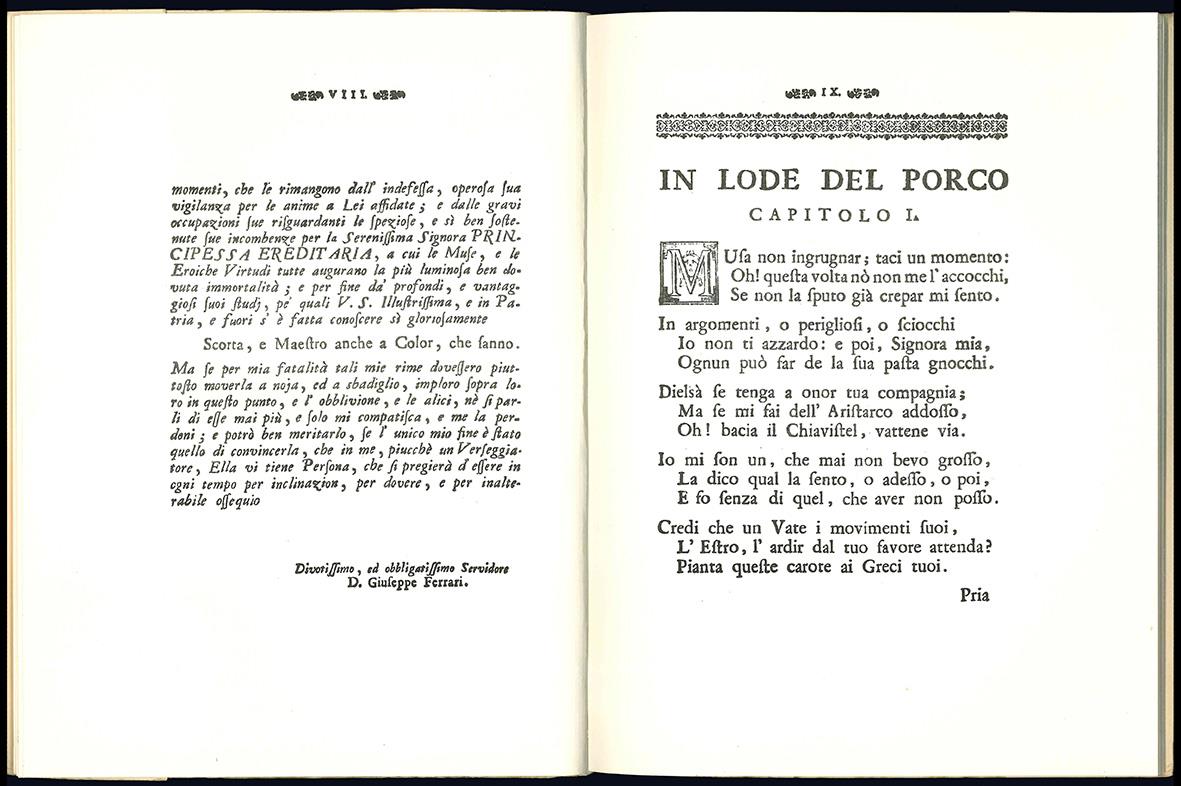 Gli elogi del porco. Capitoli berneschi di Tigrinto Bistonio P. A., e accademico ducale de' dissonanti di Modena