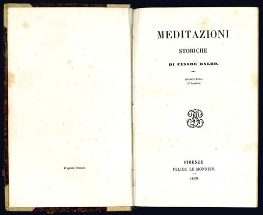 Meditazioni storiche di Cesare Balbo. edizione terza (2° fiorentina) - Cesare Balbo - copertina